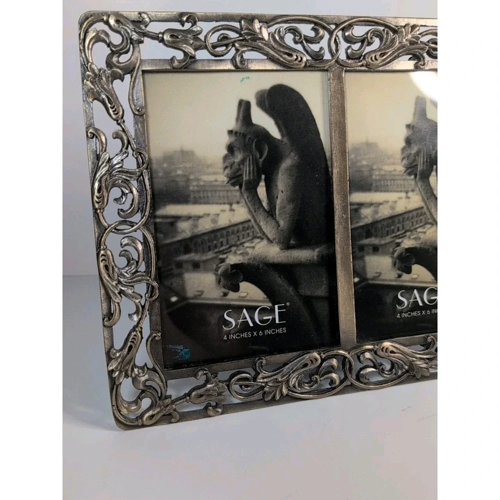 Sage Brand Ornate Baroque Picture Frame Pewter Holds Two‎ 4
